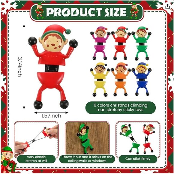 12 Joyfy Christmas Elf Sticky Climber Toys  Individually Wrapped - Picture 3 of 7
